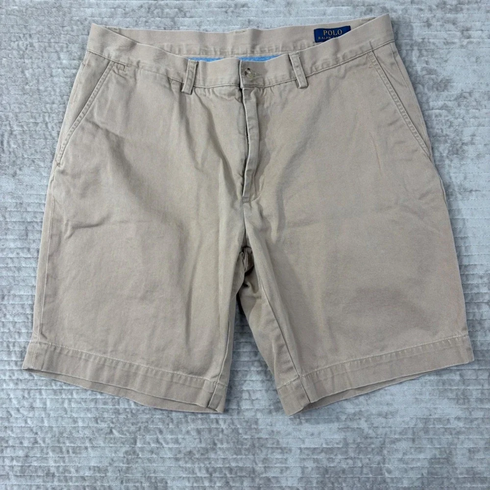 Polo Ralph Lauren Mens Khaki Tan Classic Fit‎ 9 Inseam Chino Shorts Size 34